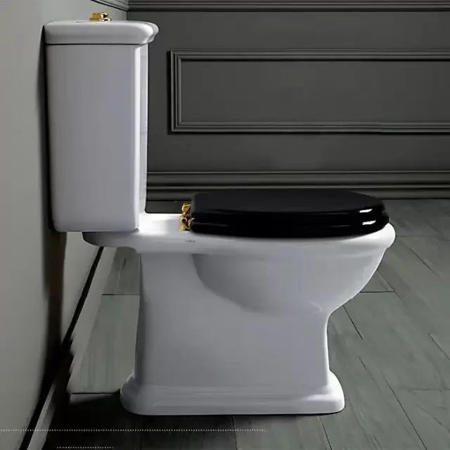 SIMAS Lante Унитаз моноблок 70.5х38.5см, с горизонтальным сливом с бачком с кнопкой смыва, фурнитура золото, цвет: белый