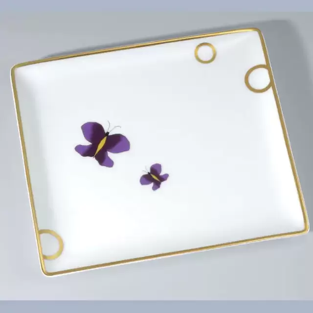 THG CAPUCINE MAUVE DECOR OR Поднос керамический 171х154 мм., настольный, middle size, декор золото/лиловый, цвет: белый