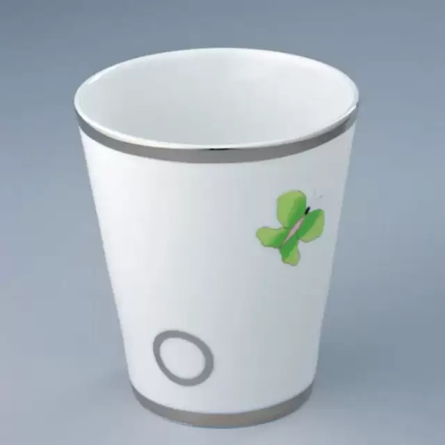 THG CAPUCINE VERT DECOR PLATINE Чашка керамическая, настольная, декор платина/зеленый, цвет: белый