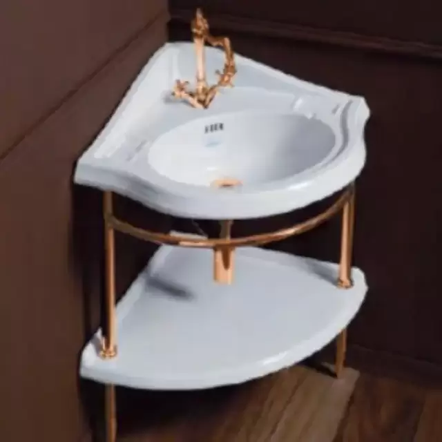 SIMAS Arcade Консоль угловая напольная 75.5х61см, с подвесной белой раковиной на 1отв, и полкой, цвет: консоли oro