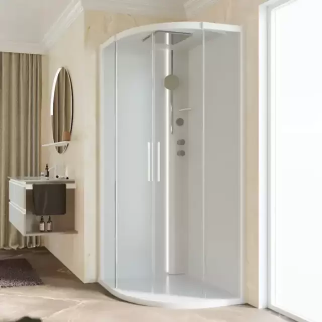 Novellini Glax Душевая кабина 90х90х224см., Standart с крышей , смеситель термостатический, цвет: белый матовый/стекла прозрачные