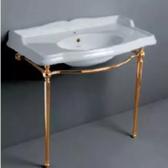 SIMAS Arcade Консоль 90х56см, c белой раковиной на 1 на отв, напольная, цвет: золото