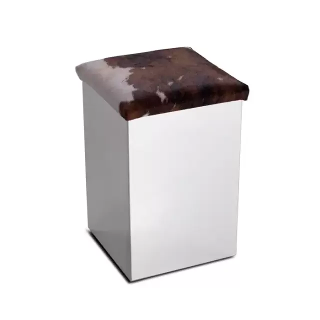 3SC Pouff Пуф-корзина для белья с сиденьем из эко-кожи 30хh49х30 см, цвет: нержавеющая полированная сталь/белая кожа