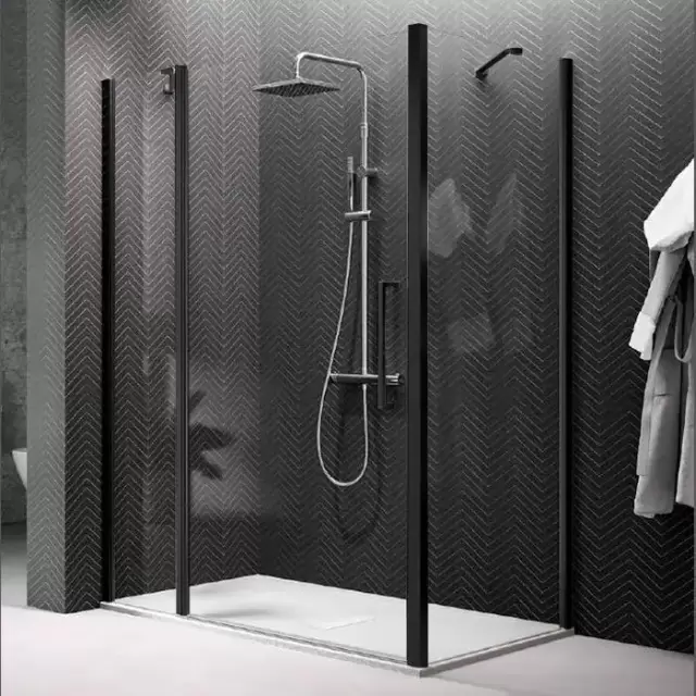 Novellini Young Душевой угол 100х100х200см., Sx/DX, стекло прозрачное, цвет: черный матовый