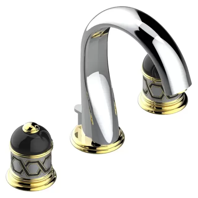 THG Duomo Смеситель для раковины, 3 отв., декор Aranja/хрусталь, цвет: никель/золото