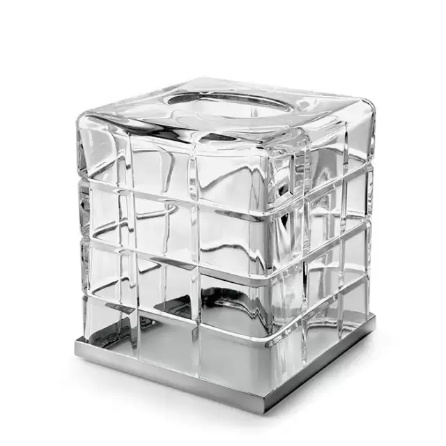 3SC Palace Контейнер для бумажных салфеток, 13х13х15 см, квадратный, настольный, цвет: прозрачный хрусталь/хром