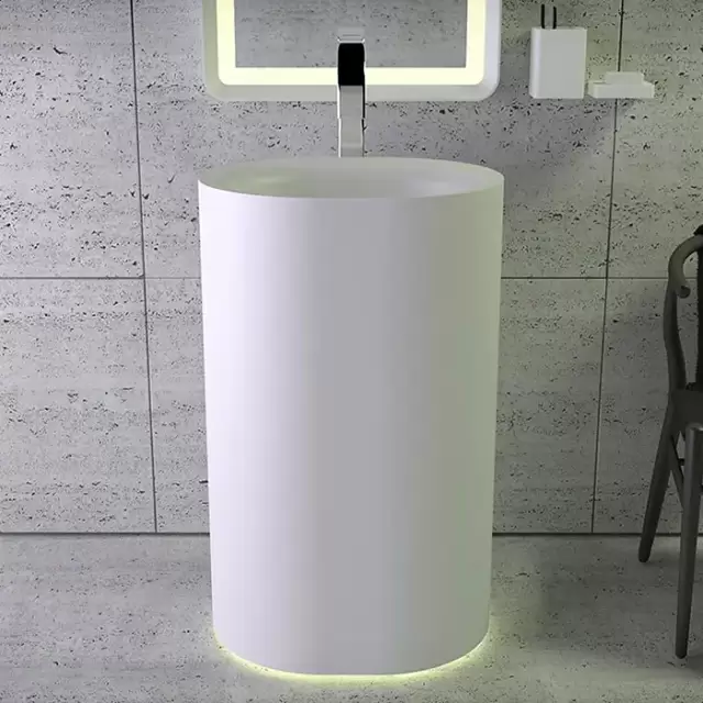 Knife Moon Раковина 55х45хh90см, напольная, с подсветкой, c выпуском белым и сифоном, слив в стену, цвет: белый матовый