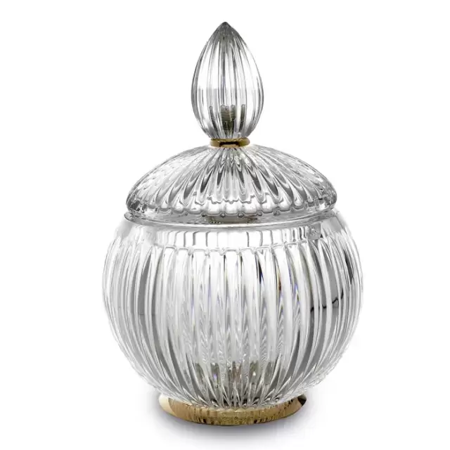 3SC ELEGANCE Баночка универсальная, D=15/h20 см, с крышкой, настольная, цвет: прозрачный хрусталь/золото 24к.