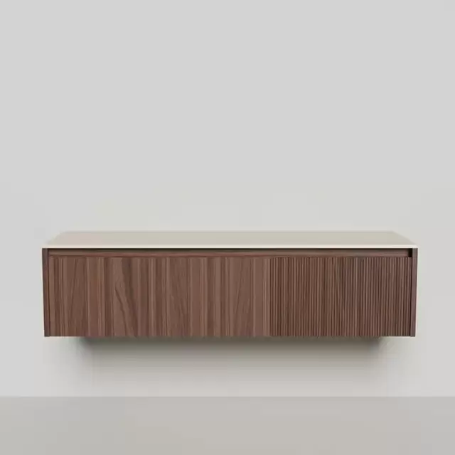 Salini Domino Тумба со столешницей, 160х50х40см., из S-Stone в сборе, крепеж; сифон; фасад: шпон орех, столешница: Ral9001