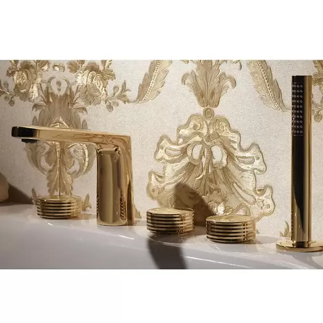 Fima Carlo Frattini Texture Collection Смеситель на борт ванны, на 5 отв., с ручным душем, цвет: золото
