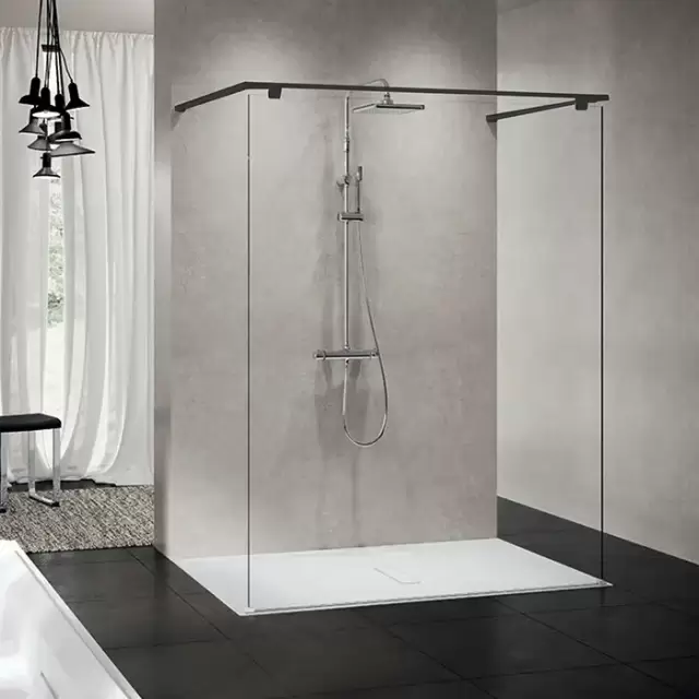 Novellini Kuadra HF Душевое ограждение 154х214.7cм., с свободным входом, с полотенцедержателем, стекло прозрачное, цвет: черный матовый
