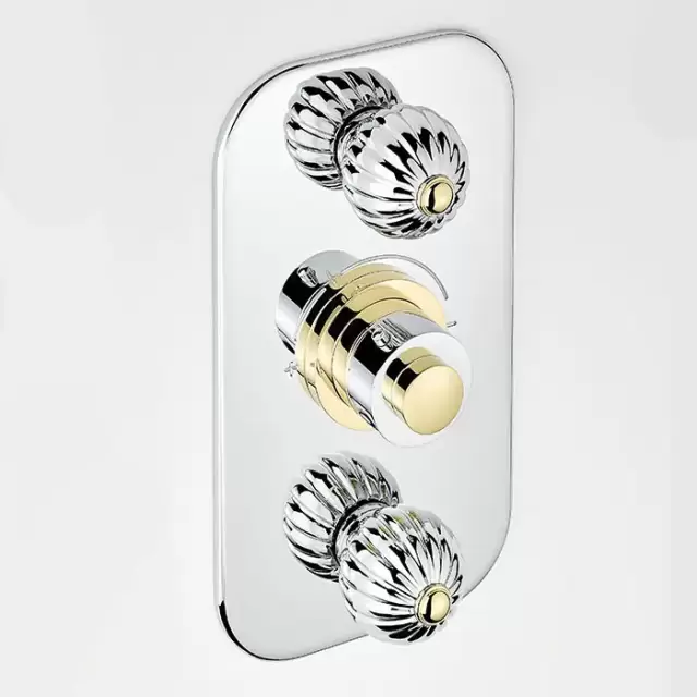 THG Mandarine metal Смеситель для душа встраиваемый, термостатический, с 2 запорными вентилями, внешняя часть, цвет: хром/золото