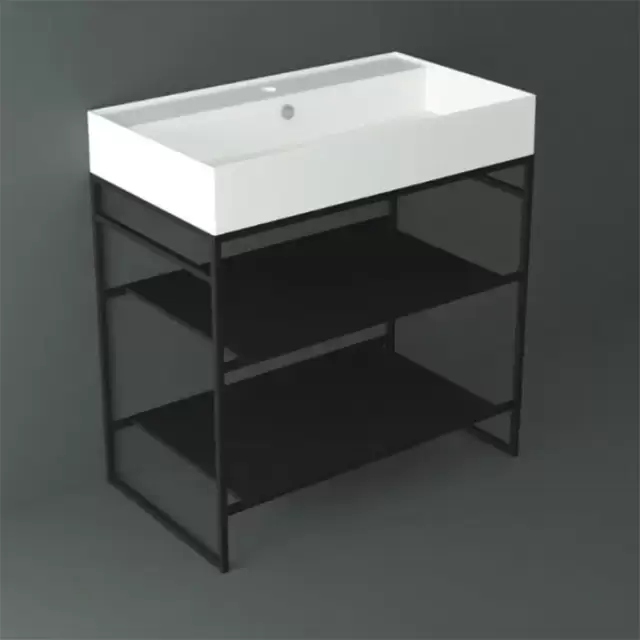 Simas Agile Структура металлическая 81x46xh72см, напольная, для раковины с 1 отв., AG81, с 2 полками, цвет: черный матовый