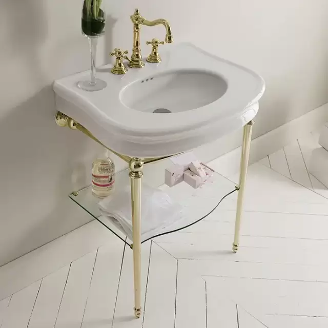 3SC Consolle Консоль Florian 70х52хh86см, с раковиной LA11, сифоном и стекл.полочкой, напольный, цвет: золото 24к. Lucido