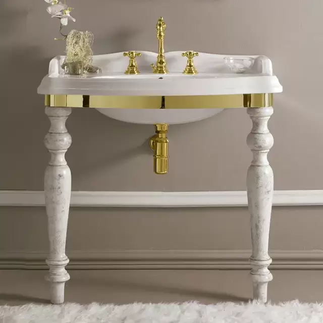 3SC Consolle Консоль Firenze 90х56хh97см, с раковиной LA02 и сифоном, напольный, цвет: золото 24к. Lucido