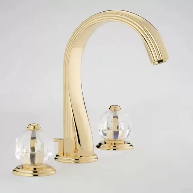 THG Mandarine clear crystal Смеситель для раковины на 3 отверстия, с донным клапаном, цвет: полированное золото