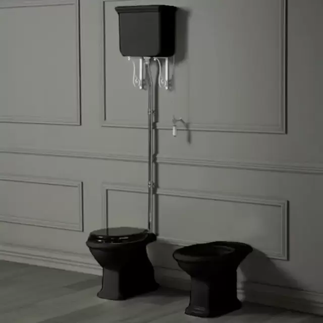 SIMAS Lante Унитаз напольный, выпуск в стену, 38,5х58см, цвет: черный с высоким бачком, цвет: черный/хром