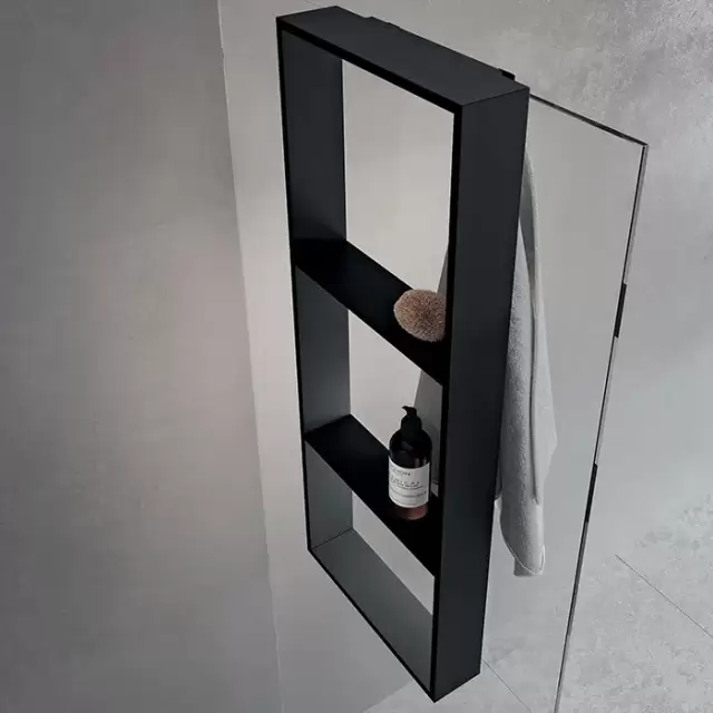 Novellini Kuadra Аксессуары для кабины 35х90cм., с 3 внутренними полками и внешним крючком, для крепления на стекло, цвет: черный матовый