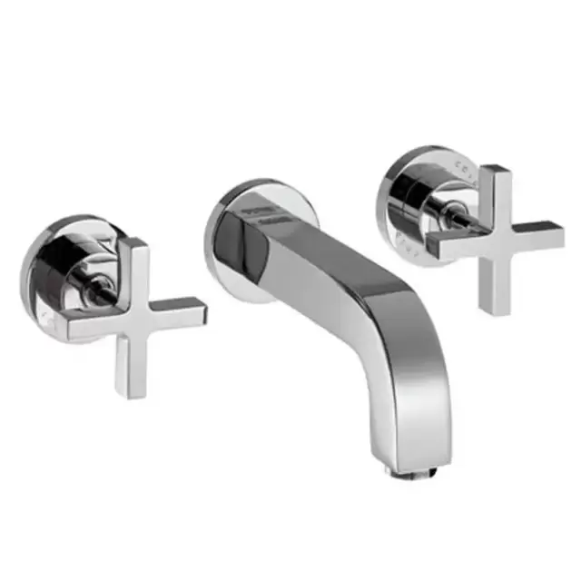 Axor Citterio, Смеситель для раковины, на 3 отверстия, с крестовыми рукоятками, розетками и изливом 162 мм, настенный монтаж, СМ, внешняя часть, цвет: хром