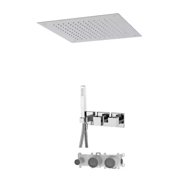 Fima Carlo Frattini Sistemi doccia Душевая система, с верхним душем 49х49см., встраиваемый, термостатическим смесителем, на 2 выхода и ручным душем, цвет: хром