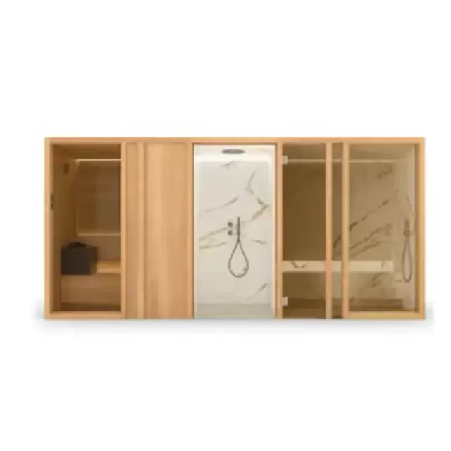 Effegibi Yoku Spa Door Сауна&Хаммам 444x170х217см, в нишу, цвет: чёрный орех/Calacatta Gold Extra