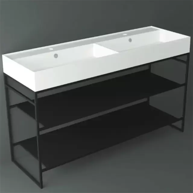 Simas Agile Структура металлическая 141x46xh72см, напольная, для раковины с 1 отв., AG141, с 2 полками, цвет: черный матовый