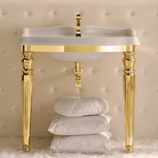 3SC Consolle Консоль King 90х56хh97см, с раковиной LA02 и сифоном, напольная, цвет: золото 24к. Lucido