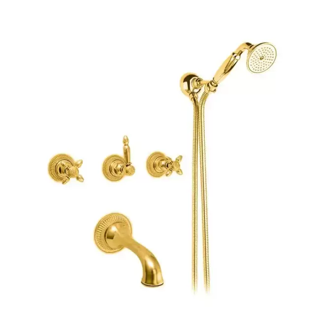 Nicolazzi Impero Смеситель для ванны с 2мя ручками, встроенный, вкл. внутр часть + комплект руч. душа, цвет: золото