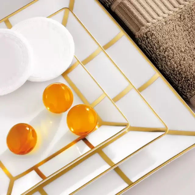 THG ITHAQUE DECOR OR Набор из 3 керамических подносов, декор золото, цвет: белый