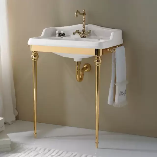 3SC Consolle Консоль Boheme 85х54хh104см, с раковиной LA01, сифоном и полотенцедердателями, напольная, цвет: золото 24к. Lucido