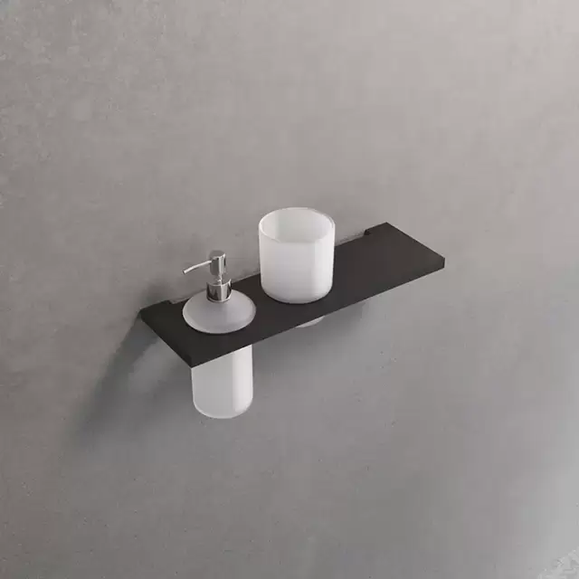 Novellini Kuadra Полка 30х9.7см., с стаканом и дозатором для жидкого мыла, цвет: черный матовый