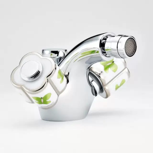 THG CAPUCINE VERT DECOR PLATINE Смеситель для биде на 1 отверстие, с донным клапаном, декор платина/зеленый, цвет: хром