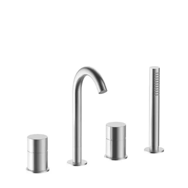 Fantini AA/27 Смеситель на борт ванны, с изливом и ручным душем, цвет: матовая натуральная сталь