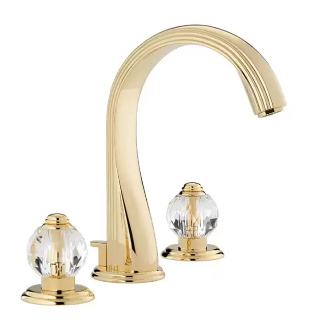 THG Mandarine Cristallia Diamant Смеситель для раковины на 3 отверстия, с донным клапаном, цвет: полированное золото