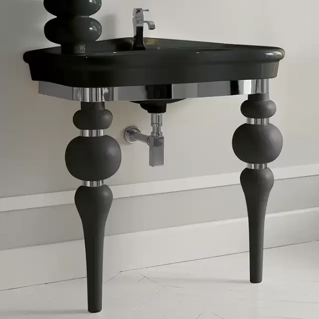 3SC Consolle Консоль с раковиной LANTE 90 см, в комплекте с сифоном, напольная, цвет: чёрный матовый/хром