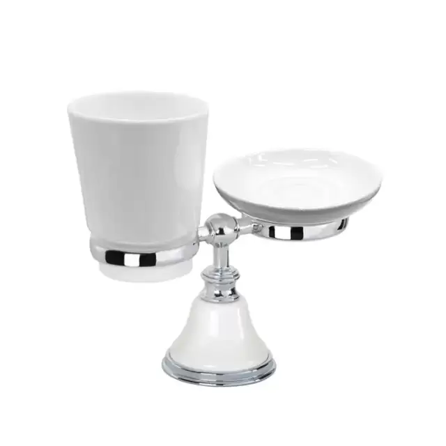 TW Harmony 141, настольный держатель с мыльницей и стаканом, керамика (бел), цвет: белый/хром