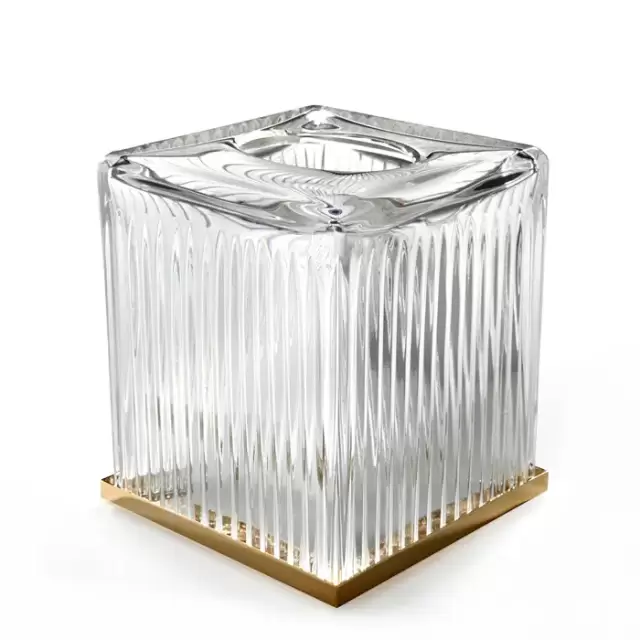 3SC Elegance Контейнер для бумажных салфеток настольный 13хh15х13 см, цвет: прозрачный хрусталь/латунь сатинированная матовая