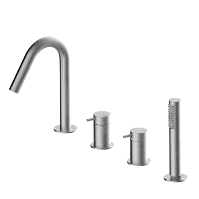 Bossini Nobu Комплект на борт ванны на 4 отверстия, с выдвижным ручным душем, шлангами и противовесом, цвет: нержавеющая сталь