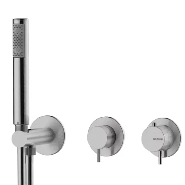 Bossini Nobu Встраиваемый термостат. смеситель для душа, с перекл.на 2 вых, душ. набор Zen-Inox с гибким шлангом Cromolux 150 см., цвет: нержавеющая сталь