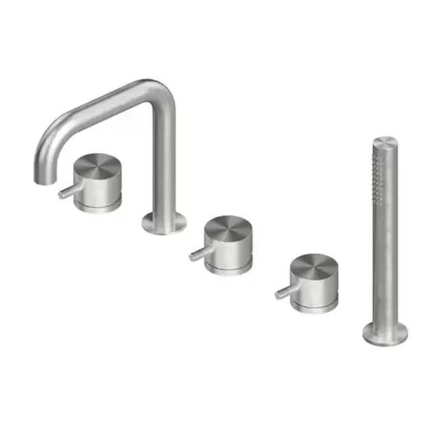 QuadroDesign Source Смеситель на борт ванны, на 5 отв., с ручным дуешм, цвет: brushed stainless steel