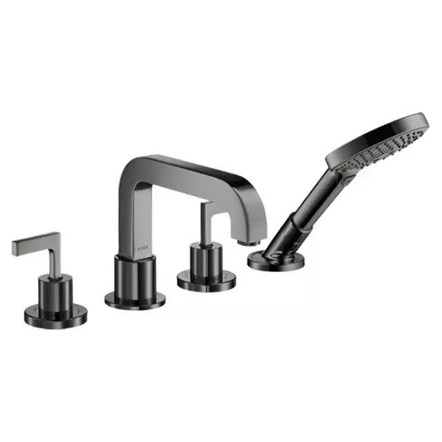 Axor Citterio Смеситель на борт ванны, на 4 отв., ручка: рычаг, с ручным душем, цвет: полированный черный хром