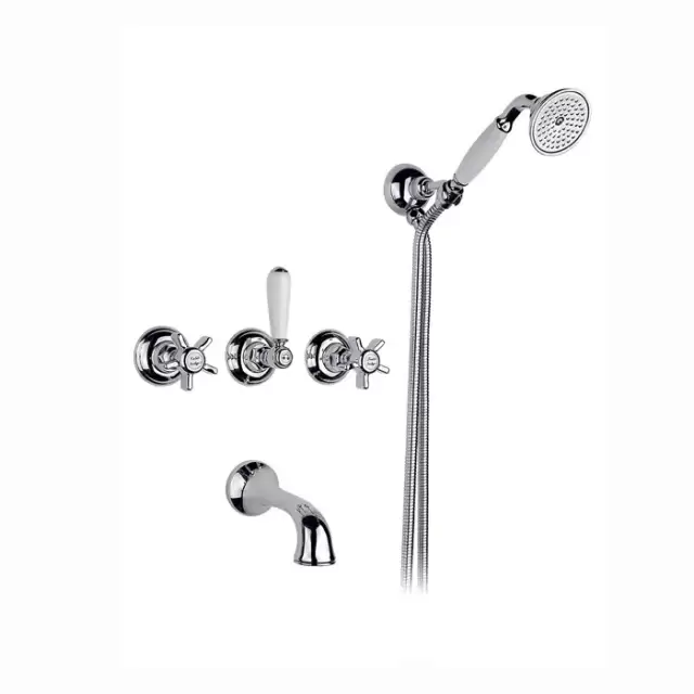 Nicolazzi Dames Anglaises Смеситель для ванны с 2мя ручками, встроенный, излив: 160мм, вкл. внутр часть + комплект руч. Душа, цвет: хром