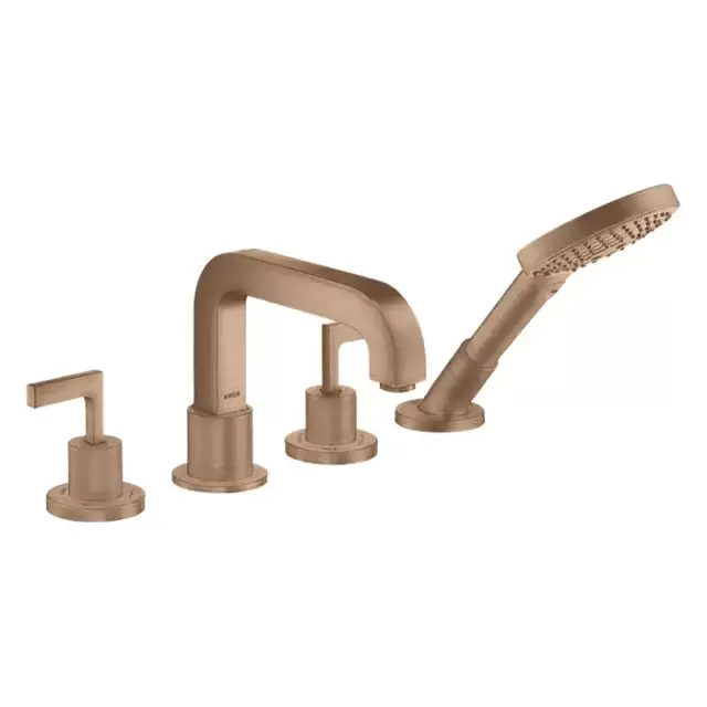 Axor Citterio Смеситель на борт ванны, на 4 отв., ручка: рычаг, с ручным душем, цвет: шлифованное красное золото
