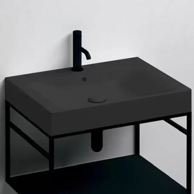 Kerasan Cento Раковина 50х45см, с 1 отв., с переливом, цвет: черный матовый