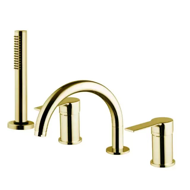 Fima Carlo Frattini Mast Смеситель на борт ванны, на 4 отв., с ручным душем, цвет: золото