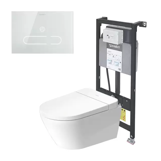 Duravit D-Neo Унитаз подвесной, безободковый, с сиденьем Sensowash, инсталляцией и клавишей, покрытие Hygieneglaze, цвет: белый
