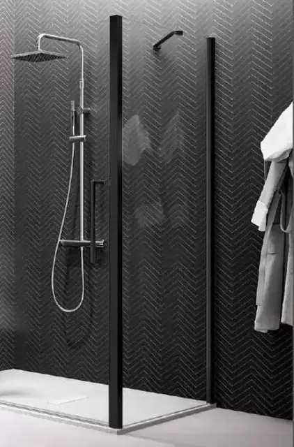 NOVELLINI YOUNG Боковая стенка 790-810х2000 мм., для установки с дверью, профиль черный матовый, стекло прозрачное