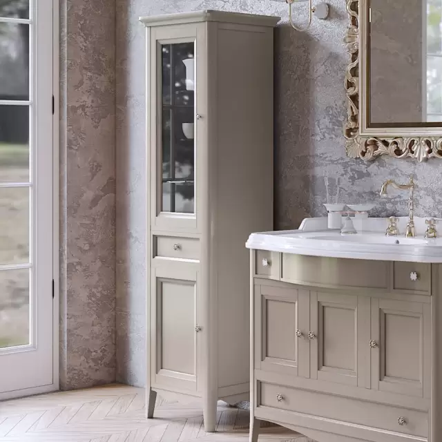 TW Veronica, Колонна 50.2/45x40/37.4xh172см, 1выдв.ящик, 2 распашные дверки, доводчики Blum (петли слева-SX), напольная, цвет: TORTORA, ручки: Riflesso бронза