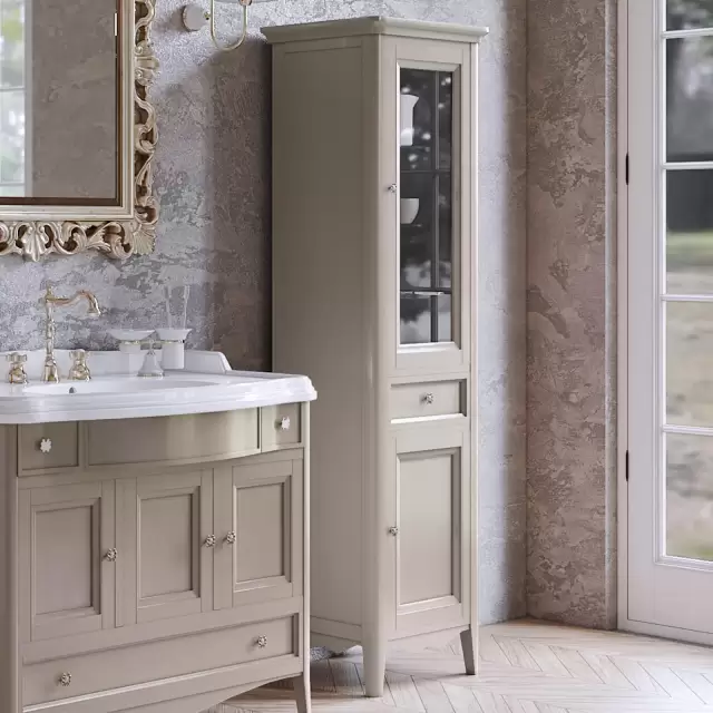 TW Veronica, Колонна 50.2/45x40/37.4xh172см, 1выдв.ящик, 2 распашные дверки, доводчики Blum (петли справа-DX), напольная, цвет: TORTORA, ручки: Riflesso бронза