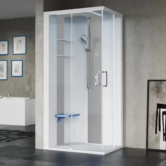 Novellini Skill A Душевая кабина 100х80х217.5cмм., Sx, Essential, поддон 12.5см., с термостатическим смесителем, стекло, цвет: белый глянц/Light grey